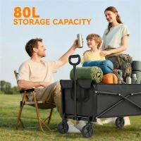 Outsunny 81L Festival Trolley on Wheels, Compact Garden Folding Trolley Cart with Adjustable Handle 80L Black(m-6)