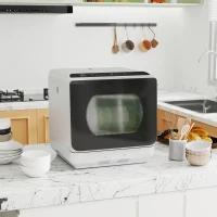 HOMCOM Table Top Dishwasher with Built-in 6L Water Tank, Mini Countertop Dishwasher with 6 Programs, 4 Place Settings, Silver Tone(m-2)