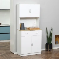 HOMCOM Buffet haut cuisine, armoire de cuisine, 4 portes, tiroir, plan de travail et étagères réglables, 80x40x180cm, blanc(m-2)