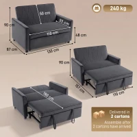HOMCOM 2 Seater Sofa Bed, 3-in-1 Convertible Pull Out Sleeper Sofa with Click-Clack Adjustable Backrest, Dark Grey(m-3)