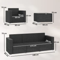 Outsunny 5 Seater Rattan Garden Furniture Set with Wide Armrests, Cushions, Pillows for Patio, Dark Grey(m-3)