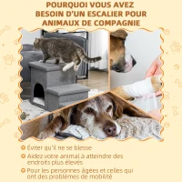 PawHut Escalier pour chien à 3 marches échelle pour animaux de compagnie avec rangement intégré et niche 3 en 1 gris(m-4)
