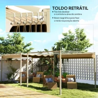 Outsunny Pérgola com Telhado Retrátil Pérgola de 3x3 m com Fecho Magnético Proteção UV30+ Pérgola para Jardim Cáqui(m-4)