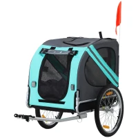 PawHut Folding Dog Bike Trailer Pet Cart Carrier for Bicycle Travel in Steel Frame with Hitch Coupler - Light Blue & Grey(m-1)