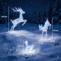 Outsunny 3-Piece Lighted Reindeer Family Set, Iridescent Outdoor Christmas Decoration, Deer Family with 8 Modes, Daily Timer(m-3)