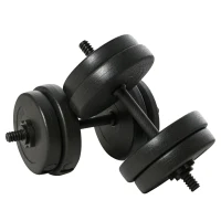 HOMCOM Ensemble d'haltères Courtes Total 20 Kg - Dumbbell Paires -Poids réglable - Barres incluses - Entraînement Musculaire & haltérophilie - Acier HDPE Noir(m-1)