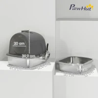 PawHut Caixa de Areia para Gatos em Aço Inoxidável com Tampa, Saco Desodorizante e Pá, Fácil de Limpar, 52,4x41,3x39,9 cm, Cinzento Escuro(m-3)