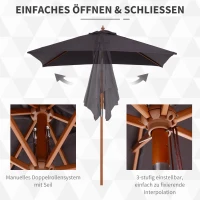 Outsunny parasol 3-niveau helling hout donkergrijs 200 x 150 x 230 cm(m-6)