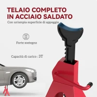HOMCOM Set 2 Cavalletti Auto da 3 Tonnellate Regolabili da 29-42.5 cm, Acciaio al Carbonio e Ghisa, Rosso(m-6)