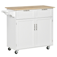 HOMCOM Mueble Auxiliar de Cocina con Ruedas 2 Cajones 2 Puertas Estante Ajustable y Toallero 104x46x91 cm Blanco