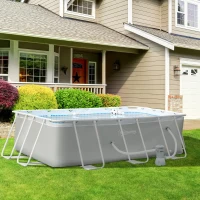 Outsunny Piscina Desmontável Tubular 340x215x80cm Piscina Retangular de Exterior com Purificador 4.000L/H Mangueiras de Comprimento 100cm e Estrutura de Aço 4200L Cinza(m-10)