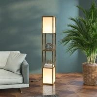 HOMCOM Modern Shelf Floor Lamp with Dual Ambient Light, Standing Lamp Living Room, Bedroom, 156cm, Brown(m-10)