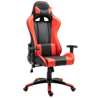 HOMCOM Sedia Gaming Professionale Girevole，Sedia da Ufficio Reclinabile con Sostegno Lombare e Collo PVC 67 x 67 x 123-132cm Nero-rosso(m-1)
