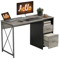 HOMCOM Mesa Gaming 120x50 cm Secretária Gaming Industrial com Compartimento e 2 Gavetas para Escritório Estúdio Cinzento Claro(m-10)