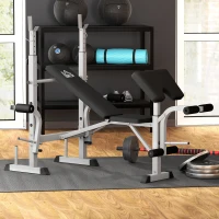 HOMCOM Adjustable Weight Bench with Squat Rack, Heavy Duty Bench Press Rack with Preacher Curl Pad, Leg Developer, Barbell Rack, Butterfly, Home Gym Strength Training Multiuse Workout Bench, Grey(m-10)