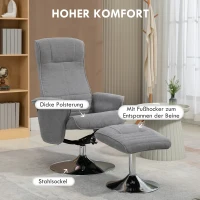 HOMCOM Relaxstoel met Voetenbank, Draaibaar, Kantelbare Rugleuning, Belastbaar tot 150 kg, 69 x 71 x 104 cm, Grijs(m-6)