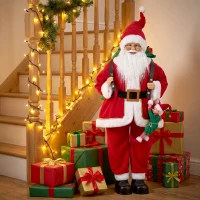 HOMCOM 4ft Singing Dancing Santa Claus, Standing Christmas Animated Santa Figure with Sack, Hanging Elf, Sound/Touch Activated(m-8)
