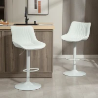 HOMCOM Conjunto de 2 Bancos de Bar Bancos Altos de Cozinha Giratórios com Altura Ajustável e Couro Sintético 47,5x54x92-110 cm Branco(m-10)