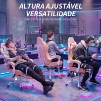 HOMCOM Cadeira Gaming Reclinável 155° com Suporte Lombar com Massagem Apoio de Cabeça e Apoio para os Pés 63x66x126-134 cm Rosa(m-7)