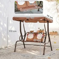 Outsunny 2 Seater Kids Garden Swing Seat, Children Outdoor Patio Lounge Chair for Gardens w/ Adjustable Awning, Seatbelt, Monkey Pattern - Brown(m-3)