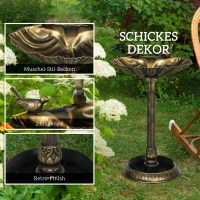 Outsunny Vogelbad met Standbeelden, 2 Schalen, Kunststof, Antieke Look, 49,5L x 38B x 81H cm, Bronskleurig(m-5)