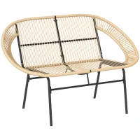 Outsunny 2-zits Tuinbank Polyrattan, weerbestendige Bank in Rattanvlecht-Design, UV-bestendig tot 260kg belast, Khaki(m-11)