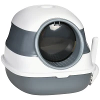 PawHut Foldable Cat Litter Tray with Lid, Deodorant, Scoop, White(m-10)