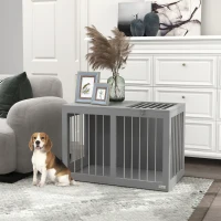 PawHut Hondenkooi Hondenbench Hondenreismand, 2 deuren, vergrendelbaar, stalen gaas, 80 cm x 50 cm x 56,5 cm, Grijs(m-2)