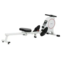 SPORTNOW Máquina de Remo Magnético Remo para Casa Plegable Resistencia de 8 Niveles Pantalla LCD y 2 Ruedas 180x48x60 cm Blanco(m-1)