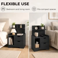 HOMCOM Bedside Table, Small Bedside Cabinet with 2 Drawers and Storage Shelves for Bedroom, Black Wood Effect(m-4)