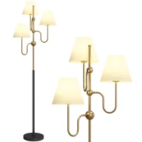 HOMCOM Floor Lamp, 165 cm Tall Standing Lamp with 3 Light and Foot Switch for Living Room, Bedroom, Bedside, Office, E27 Base Without Bulb (40W Max)(m-11)