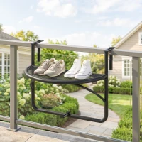 Outsunny Semi-Circular Attachable Balcony Hanging Coffee Table Adjustable Side Metal Table(m-9)