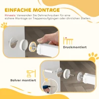 PawHut 106 cm Hoog Huisdierhek met Verstelbare Breedte en Geïntegreerde Kattendeur, voor Trappen en Deurkozijnen, Wit(m-5)