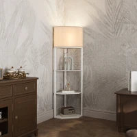 HOMCOM Corner Floor Lamp with Shelves, Tall Standing Lamps for Living Room, with Pull Chain Switch Bulb not Included, White(m-2)