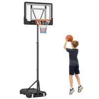 HOMCOM Canestro Basket Altezza Regolabile 160-210cm, Struttura in Acciaio e Base con Ruote, Tabellone in PE Trasparente(m-1)