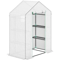 Outsunny Estufa de Jardim com 1 Porta 2 Janelas e Prateleiras de 2 Níveis em Forma de U para Cultivo de Plantas 140x73x190 cm Branco(m-1)