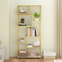 HOMCOM Seven-Tier Geometric Bookcase - White/Gold Tone(m-10)