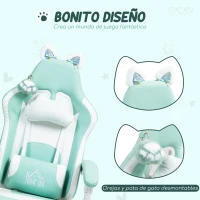 HOMCOM Silla Gamer Reclinable con Altura Ajustable Reposapiés Retráctil Soporte Lumbar y Reposacabezas Desmontable Verde Menta(m-4)