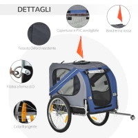PawHut Carrello per Cani con Reti protettive, Bandierine e Catarifrangenti, 130x73x94 cm, Blu e Grigio(m-4)