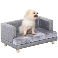 PawHut Dog Sofa Bed for Small-Sized Dogs, Elevated Pet Chair with PU Cover, Soft Cushion, Cat Couch Lounger with Anti-slip Legs - Grey(m-1)