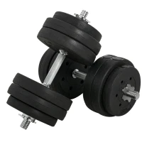 HOMCOM Ensemble d'Haltères Courtes Total 30 kg - Dumbbell Paires - Poids Réglable - Barres Incluses - Entraînement Musculaire & Haltérophilie - Acier PU, Noir(m-1)