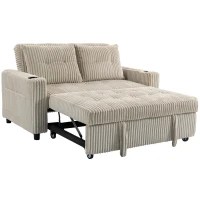 HOMCOM Corduroy Click Clack Sleeper Sofa with Pull Out Design, 2 Seater Sofa Bed, Cream White(m-1)