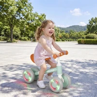 AIYAPLAY Baby Balance Bike for 1-2 Years Old, Light-up Toddler Balance Bike with Adjustable Seat, 4 Silent EVA Wheels, Green(m-14)