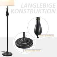HOMCOM 3er-Set Stehlampen-Set inkl. 2 Tischleuchten, 1 Stehleuchte, Tischlampen-Set mit E27 Fassung, Lampenschirm aus Leinen Standlampe für Wohnzimmer, Schlafzimmer, Weiß+Schwarz(m-6)