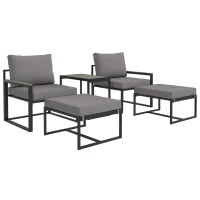 Outsunny Weerbestendige Stalen Tuinmeubelset voor 2 Personen Balkonset met 2 Stoelen, Zitkussens en Bijzettafel - Grijs(m-11)