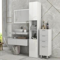 kleankin Meuble colonne de salle de bain 2 placards avec étagères réglables + 2 niches 30 x 30 x 181,5 cm blanc(m-11)