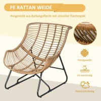 Outsunny Garten Lounge, Rattanoptik, Outdoor Sessel, mit Auflage, Metallrahmen, 75x101x90 cm, Natur/Khaki/Schwarz(m-5)