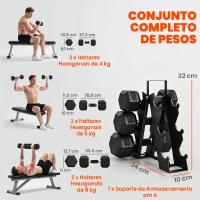 SPORTNOW Conjunto de Halteres 2x4 kg, 2x6 kg e 2x8 kg com Suporte e Revestimento em Borracha – Casa e Ginásio(m-4)