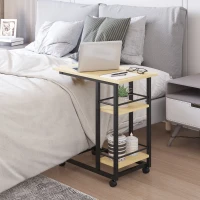 HOMCOM Mesa Auxiliar con Ruedas Mesa Lateral en Forma de C con 2 Estantes Estilo Moderno 60x34,5x64,5 cm Natural(m-10)