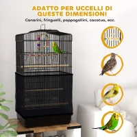 PawHut Gabbia per Uccelli con Maniglia, Vassoio Estraibile, Posatoi in Legno, Altalena e Ciotole, 46.5x35.5x92cm, Nero(m-7)